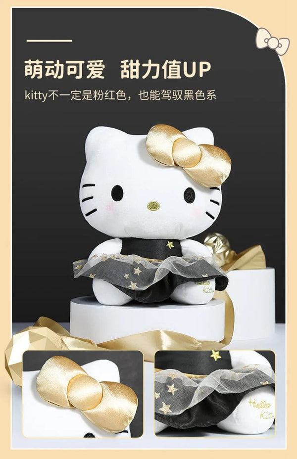 Plush Pillows Sanrio Kawaii Black and Gold Series 30cm Kuromi Hello Kitty Plush Toy Pillow Soft Stuffed Plushies Anime Cartoon Doll Gift