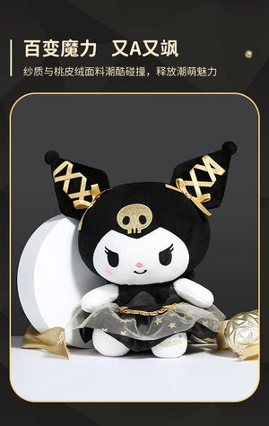 Plush Pillows Sanrio Kawaii Black and Gold Series 30cm Kuromi Hello Kitty Plush Toy Pillow Soft Stuffed Plushies Anime Cartoon Doll Gift