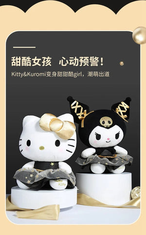 Plush Pillows Sanrio Kawaii Black and Gold Series 30cm Kuromi Hello Kitty Plush Toy Pillow Soft Stuffed Plushies Anime Cartoon Doll Gift