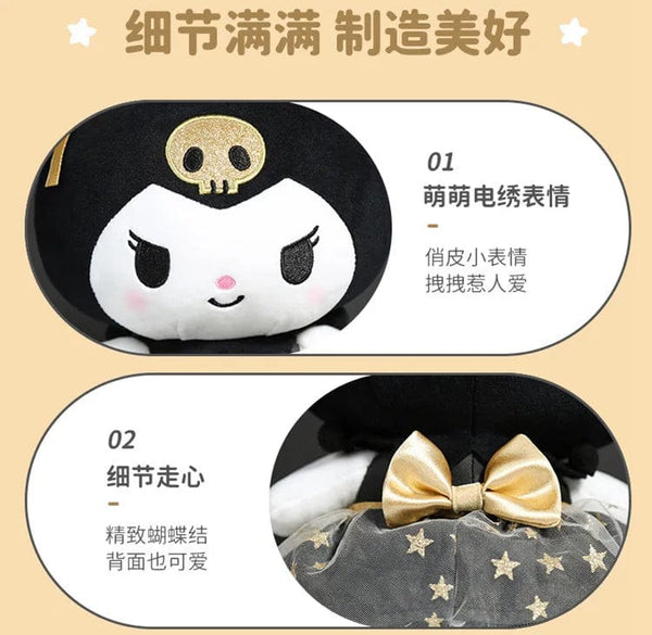 Plush Pillows Sanrio Kawaii Black and Gold Series 30cm Kuromi Hello Kitty Plush Toy Pillow Soft Stuffed Plushies Anime Cartoon Doll Gift