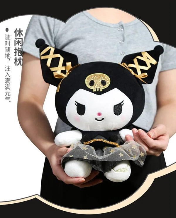 Plush Pillows Sanrio Kawaii Black and Gold Series 30cm Kuromi Hello Kitty Plush Toy Pillow Soft Stuffed Plushies Anime Cartoon Doll Gift