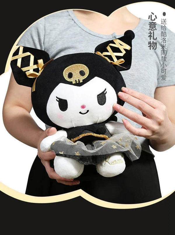 Plush Pillows Sanrio Kawaii Black and Gold Series 30cm Kuromi Hello Kitty Plush Toy Pillow Soft Stuffed Plushies Anime Cartoon Doll Gift