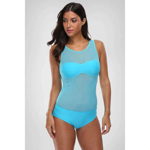 One Piece Swimsuit Swimwear Women Sexy Stripe Swimwear Scarf Grid Translucent Monokini Bikini