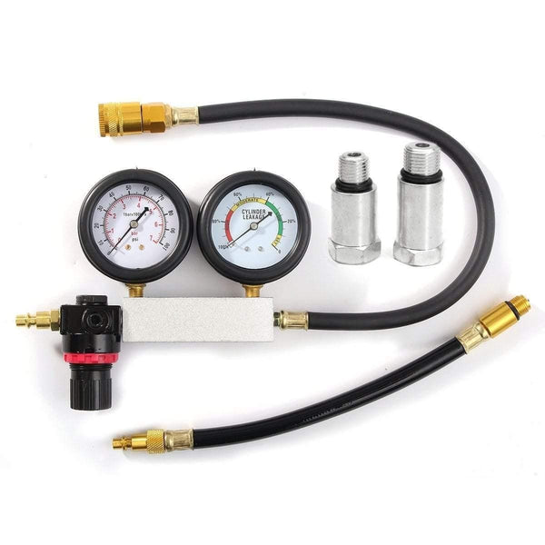 Planet Gates 0-100PSI Cylinder Leak Tester Compression Leakage Detector Kit Set Petrol Engine Gauge Tool Double Gauge System Automobile Tools