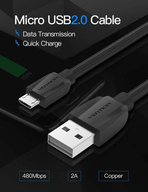 Planet Gates 0.25m Vention Micro USB Cable 1m 2m 3m 5V2A Fast Charging Data Sync Micro USB Charger Cable For Samsung Xiaomi LG Huawei Android Phone