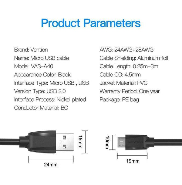 Planet Gates 0.25m Vention Micro USB Cable 1m 2m 3m 5V2A Fast Charging Data Sync Micro USB Charger Cable For Samsung Xiaomi LG Huawei Android Phone
