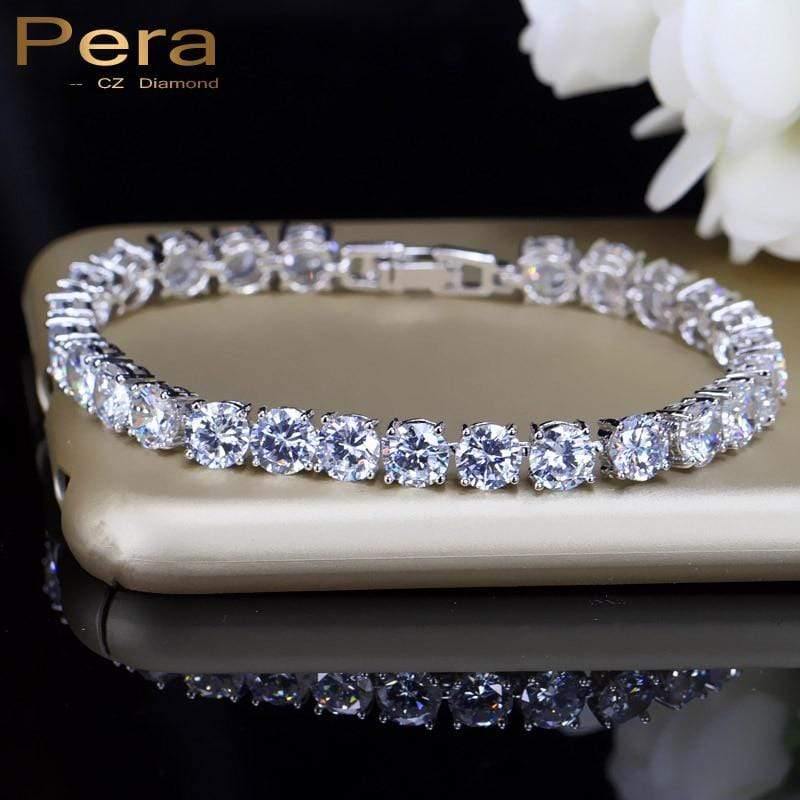 Planet Gates 0.5 Carat Round Shape Connected Cubic Zirconia Stone Sterling Silver Women Wedding Bracelets Jewelry For Gift B015