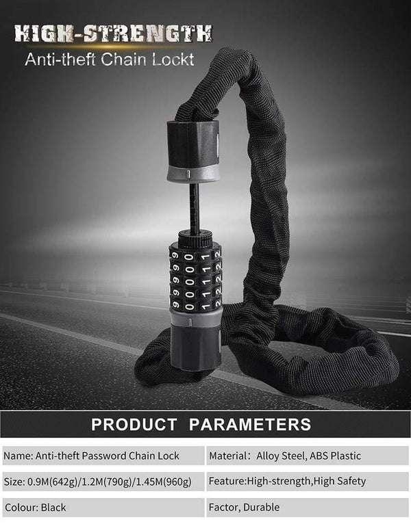 Planet Gates 0.6M Long Safety Chain Lock For Bike Anti-theft Steel Password Code Motorcycle Lock Cycling Electric Bicycle Accessories