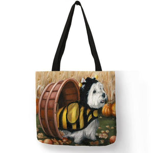 Planet Gates 001 Design Westie Dog Painting Handbag for Women Shopping  Travel Bags Large Capacity  Eco Linen Tote Bag Dropshipping