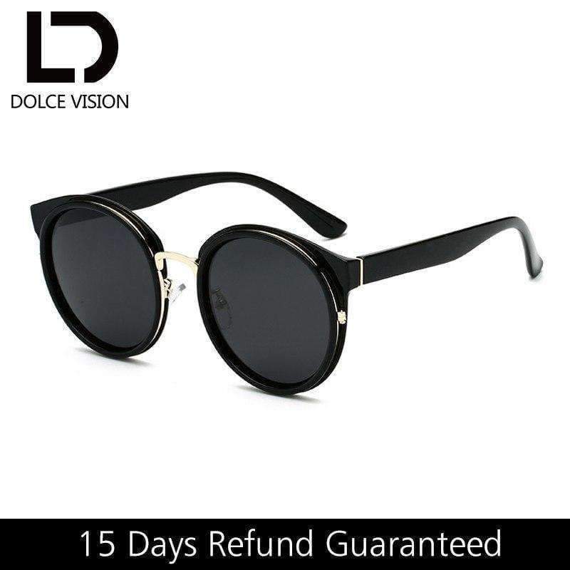 Planet Gates 001 DOLCE VISION Classic Round Sunglasses Women Black Frame Brand Design UV400 2018 New Mirror Ladies Sunglasses Eyewear Lunette
