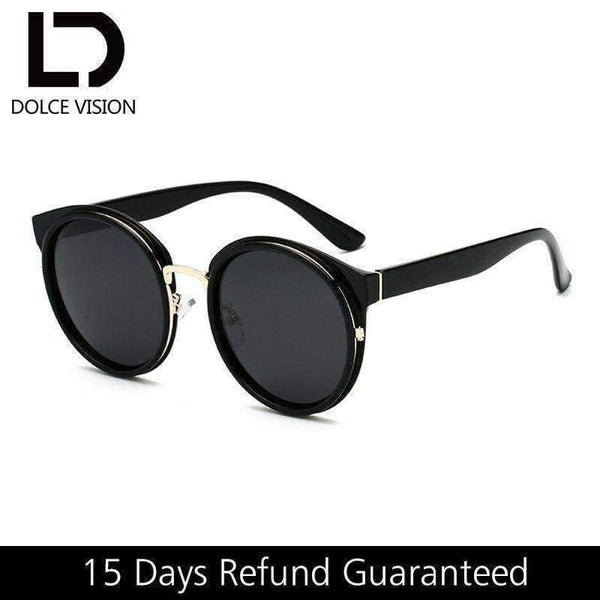 Planet Gates 001 DOLCE VISION Classic Round Sunglasses Women Black Frame Brand Design UV400 2018 New Mirror Ladies Sunglasses Eyewear Lunette