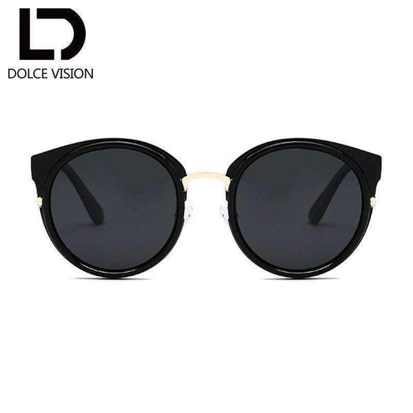 Planet Gates 001 DOLCE VISION Classic Round Sunglasses Women Black Frame Brand Design UV400 2018 New Mirror Ladies Sunglasses Eyewear Lunette
