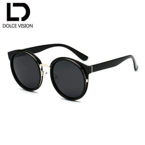 Planet Gates 001 DOLCE VISION Classic Round Sunglasses Women Black Frame Brand Design UV400 2018 New Mirror Ladies Sunglasses Eyewear Lunette