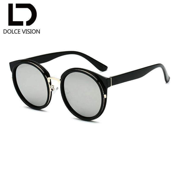 Planet Gates 001 DOLCE VISION Classic Round Sunglasses Women Black Frame Brand Design UV400 2018 New Mirror Ladies Sunglasses Eyewear Lunette