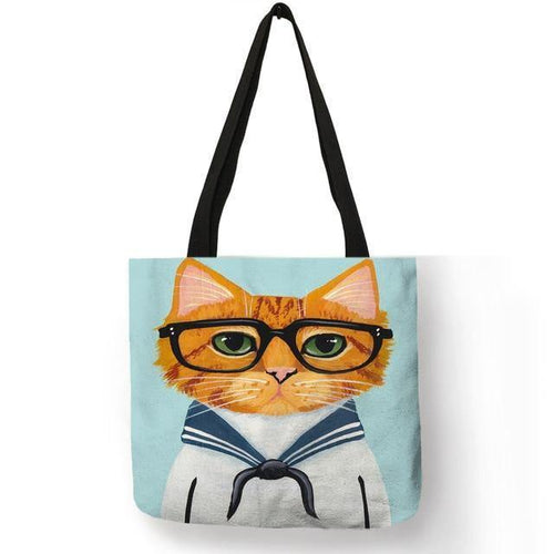 Planet Gates 001 Kitty Cat Tote Bag For Women Lady Folding Reusable Linen Shopping Bag With Print Travel School Bags Handbag