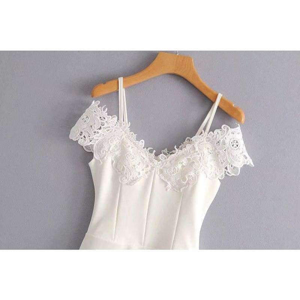 Planet Gates 001 / L White Lace Bodysuit Women Spaghetti Strap Cold Shoulder Bodysuits 2018 Bodies Woman Sexy Jumpsuit