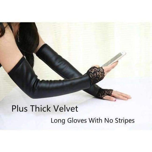 Planet Gates 002 Thick Velvet 2018 Women Gloves Sexy Lace Female Leather Fingerless Long Lace Gloves Sleeves Plus Thick Velvet Black Women Gloves AGB171
