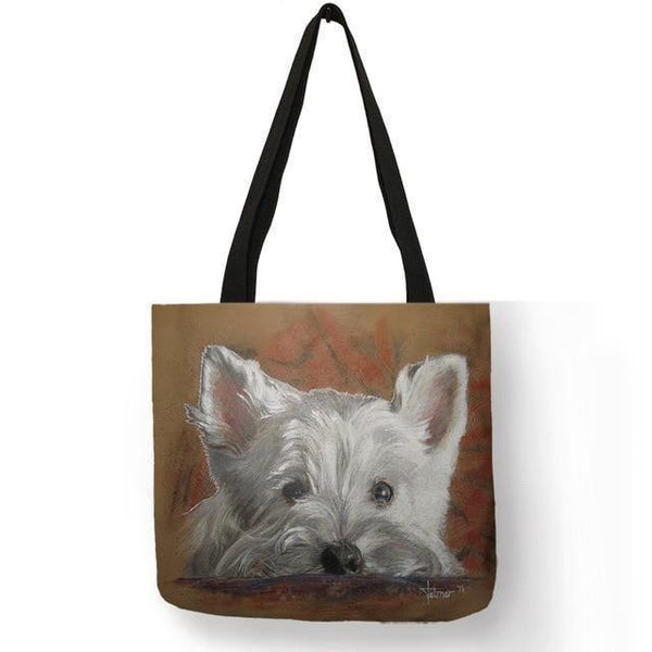Planet Gates 003 Design Westie Dog Painting Handbag for Women Shopping  Travel Bags Large Capacity  Eco Linen Tote Bag Dropshipping