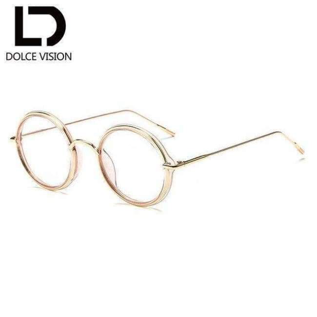 Planet Gates 001 DOLCE VISION Vintage Optical Glasses Women Round Clear Lens Eyewear Gold Metal Frames Retro Women Spectacles Gafas de mujer New