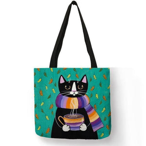 Planet Gates 003 Kitty Cat Tote Bag For Women Lady Folding Reusable Linen Shopping Bag With Print Travel School Bags Handbag