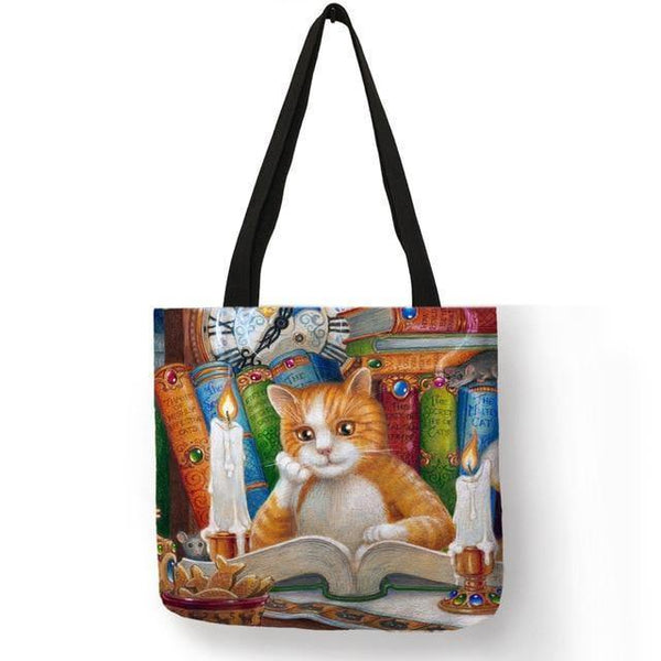 Planet Gates 003 Oil Painting Cat Print Women Tote Bags Linen Reusable Shopping Bag Shoulder Bags for Women 2018 	 sac a main ladies handbags