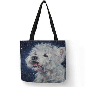 Planet Gates 005 Design Westie Dog Painting Handbag for Women Shopping  Travel Bags Large Capacity  Eco Linen Tote Bag Dropshipping