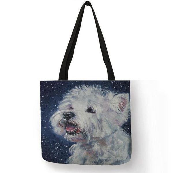 Planet Gates 005 Design Westie Dog Painting Handbag for Women Shopping  Travel Bags Large Capacity  Eco Linen Tote Bag Dropshipping
