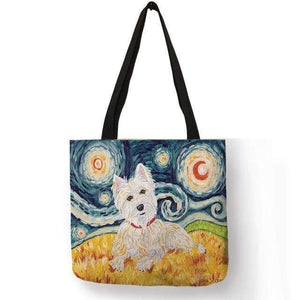 Planet Gates 008 Design Westie Dog Painting Handbag for Women Shopping  Travel Bags Large Capacity  Eco Linen Tote Bag Dropshipping