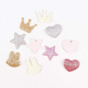 Planet Gates 01 100pcs Glitter Patches Shiny Solid Crown Heart Star Rabbit Accessory For Apparel Sewing Materials Garment Decoration