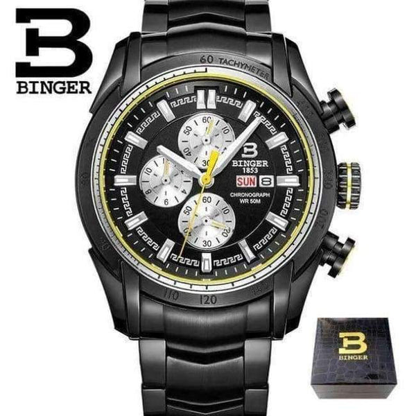 Planet Gates 01 44mm Switzerland Chronograph Sports Watch Swim 2018 Waterproof Military Quartz Wristwatch BINGER Men Watches relogio masculino