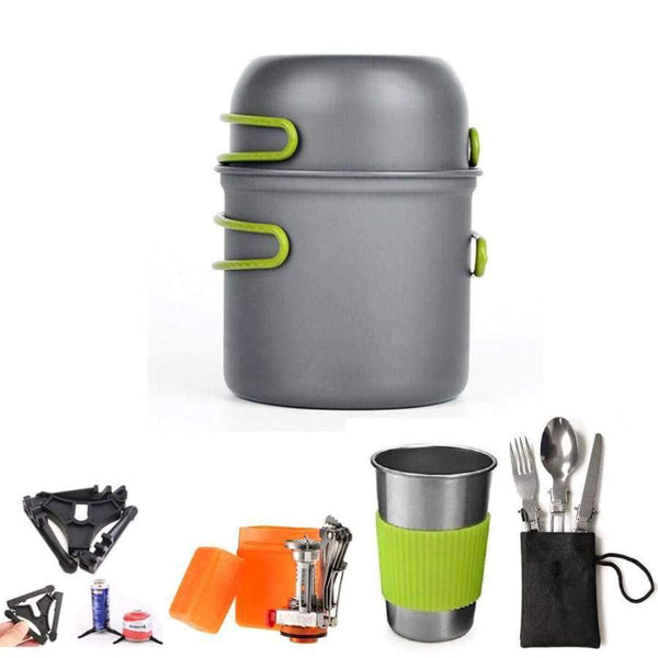 Outdoor Camping Hiking Tableware Aluminium Alloy Cookware Cooking Picnic Traveling Bowl Pot Pan Set For 1-2 Person