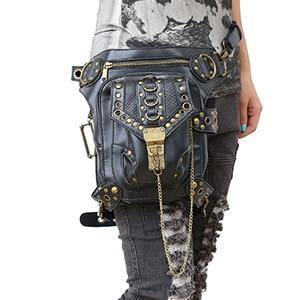 Planet Gates 01 FGB Gothic Steampunk Skull Retro Rock Bag Men Women Waist Bag Shoulder Bag Phone Case Holder Vintage Leather Messenger Bag