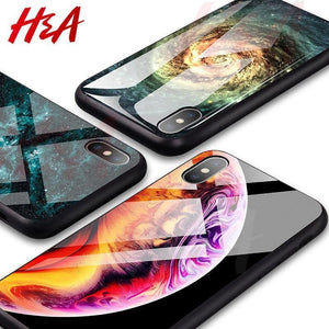 Planet Gates 01 / For iPhone 6 6s H&A Luxury Tempered Glass Phone Case For iPhone 7 8 6 6s Plus Silicone Star Space Pattern Cover For iPhone X XR XS XSMax Case
