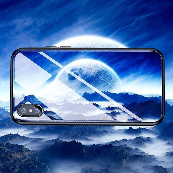Planet Gates 01 / For iPhone 6 6s H&A Luxury Tempered Glass Phone Case For iPhone 7 8 6 6s Plus Silicone Star Space Pattern Cover For iPhone X XR XS XSMax Case