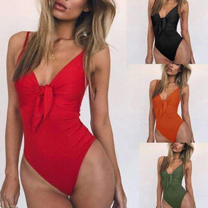 Planet Gates 01 / L / China Swimsuit Female 2018 Swimwear Women Bowtie Push up Solid Monokini Bathing Suit Swim Beachwear Sexy Maillot De Bain Red