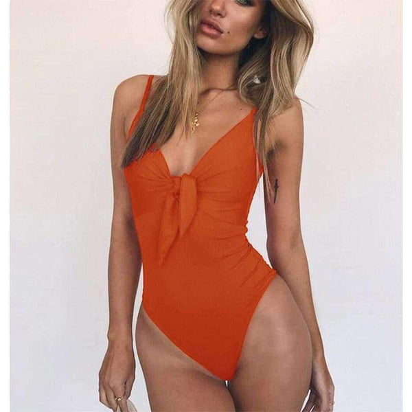 Planet Gates 01 / L / China Swimsuit Female 2018 Swimwear Women Bowtie Push up Solid Monokini Bathing Suit Swim Beachwear Sexy Maillot De Bain Red