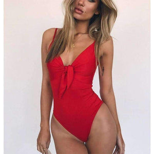 Planet Gates 01 / L / China Swimsuit Female 2018 Swimwear Women Bowtie Push up Solid Monokini Bathing Suit Swim Beachwear Sexy Maillot De Bain Red