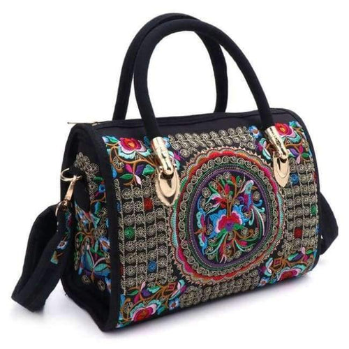Planet Gates 01 New Arrive Women Floral Embroidered Handbag Ethnic Boho Canvas Shopping Tote Zipper Bag