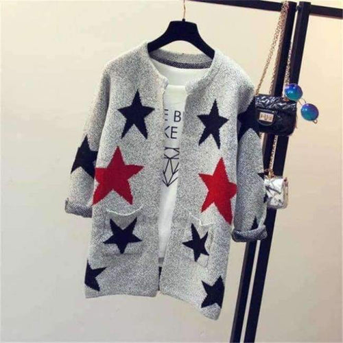 Planet Gates 01 / One Size Fashion Star Pattern Cardigans Female Sweaters Long Sleeve Knitted Slim Women Sweater Cardigan