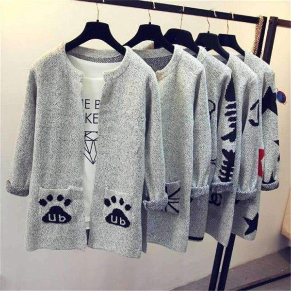 Planet Gates 01 / One Size Fashion Star Pattern Cardigans Female Sweaters Long Sleeve Knitted Slim Women Sweater Cardigan