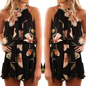 Planet Gates 01 Striped / S Off Shoulder Floral Print Summer Playsuit Women 2018 Halter Sleeveless Ruffles Wide Leg Short Jumpsuit Beachwear Overalls