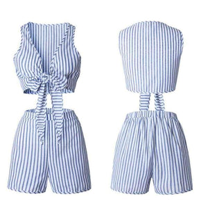 Planet Gates 01 Striped / S Off Shoulder Floral Print Summer Playsuit Women 2018 Halter Sleeveless Ruffles Wide Leg Short Jumpsuit Beachwear Overalls