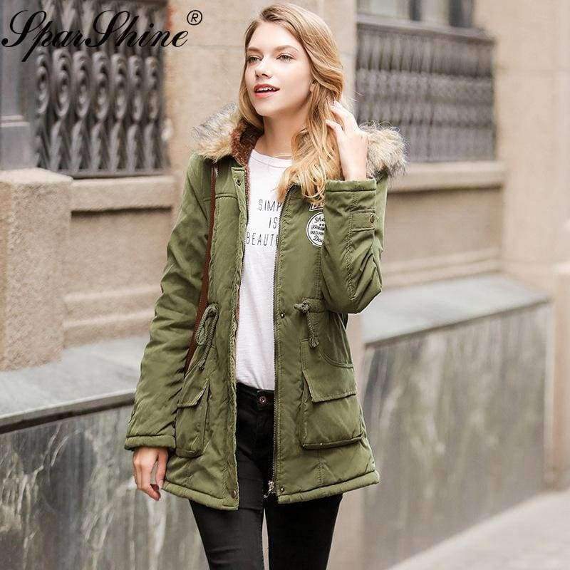 Planet Gates 01 / XXL New Autumn Winter Jacket Women Army Green Hooded Cotton Padded Jackets Slim Women Winter Warm Jackets Coat Pockets Women