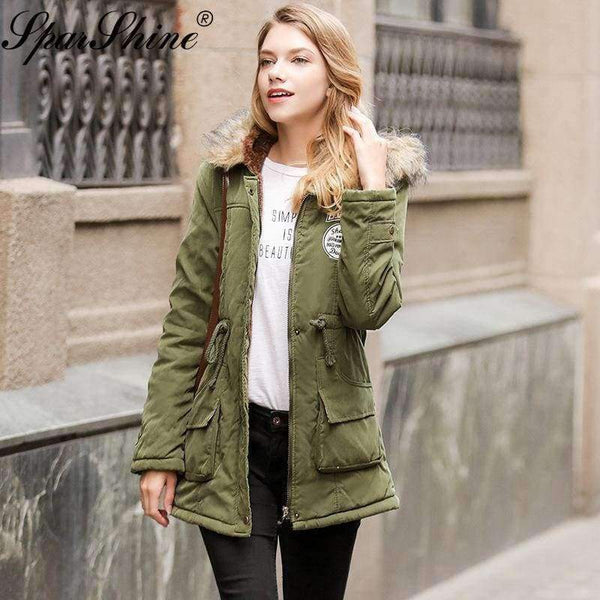 Planet Gates 01 / XXL New Autumn Winter Jacket Women Army Green Hooded Cotton Padded Jackets Slim Women Winter Warm Jackets Coat Pockets Women