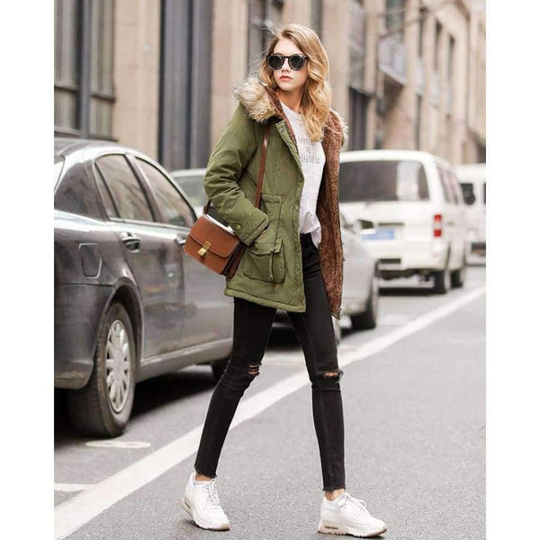 Planet Gates 01 / XXL New Autumn Winter Jacket Women Army Green Hooded Cotton Padded Jackets Slim Women Winter Warm Jackets Coat Pockets Women