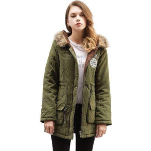 Planet Gates 01 / XXL New Autumn Winter Jacket Women Army Green Hooded Cotton Padded Jackets Slim Women Winter Warm Jackets Coat Pockets Women