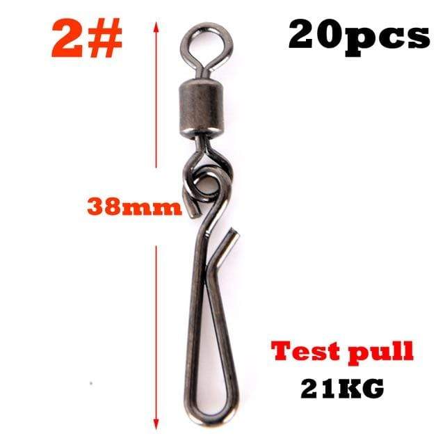 Planet Gates 20pcs Fishing Swivels Rolling Swivel Interlock Snap Size 12/10/8/6/4/2 Hook Lure Connector Terminal Tackle Swivel Fishing 2032