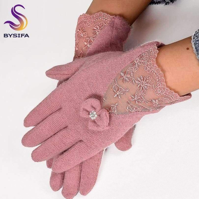 Planet Gates 02 μαύρα γυναικεία δαντελένια κεντημένα μάλλινα γάντια Νέα χειμωνιάτικα χοντρά γυναικεία γυναικεία γάντια με φιόγκο, γκρι και ροζ κομψά μαλακά γάντια