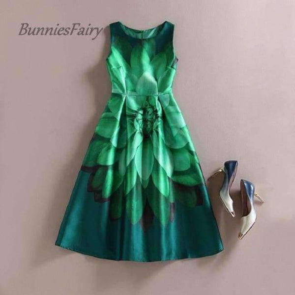 Planet Gates 02 / L Celebrity-inspired Women Elegant Vintage Retro Flower Floral Print Vest Dresses Sleeveless O-Neck Vestido de Fiesta