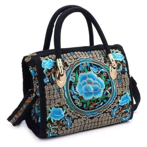 Planet Gates 02 New Arrive Women Floral Embroidered Handbag Ethnic Boho Canvas Shopping Tote Zipper Bag
